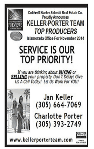 Keller- Porter Team Top Producers Serviceblack and white sign with Company info, phone numbers, website address etc.