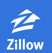 Zillow real estate logo, blue background with white text